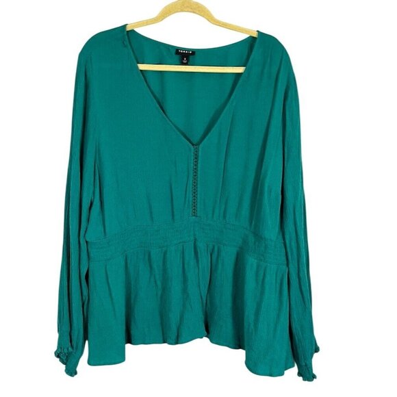 Torrid Neutral Top 3X Green Boho Crinkle Classic Retro Festive Holiday Workwear - Picture 1 of 11
